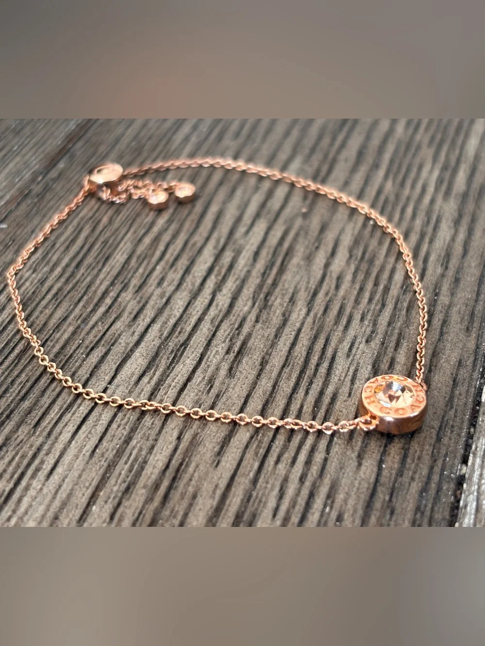 Coach Rose Gold Open Circle Slider Bracelet Crystal F67072 NWOT